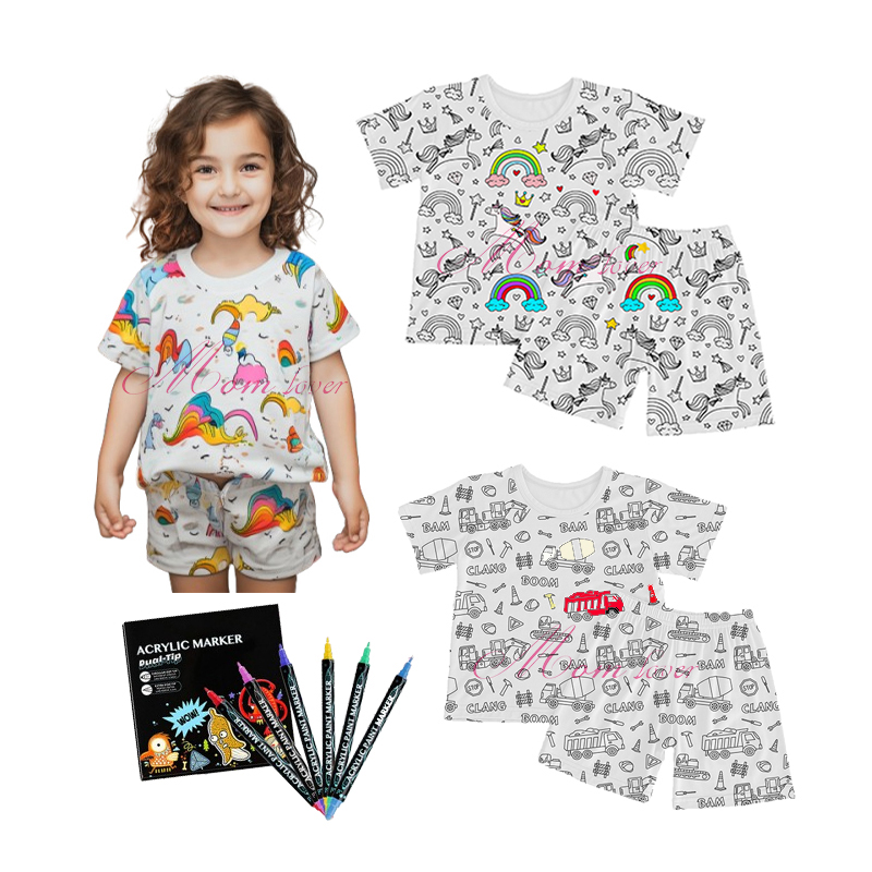 Mga bata cartoon graffiti pajamas diy pangkulay pajiama set