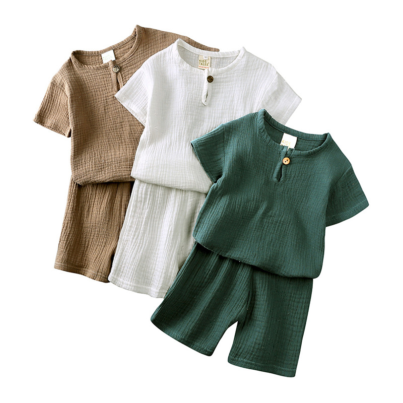 Toddler Muslin Outfit Set Round Neckline Short Sleeve